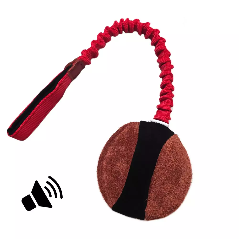 Quietschball "MUFFA" aus Leder mit Bungee