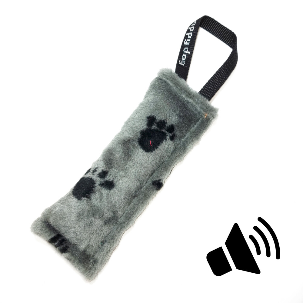 Plush bite tug with squeak and handle