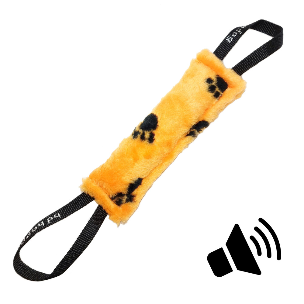 Plush bite tug with squeak and two handles