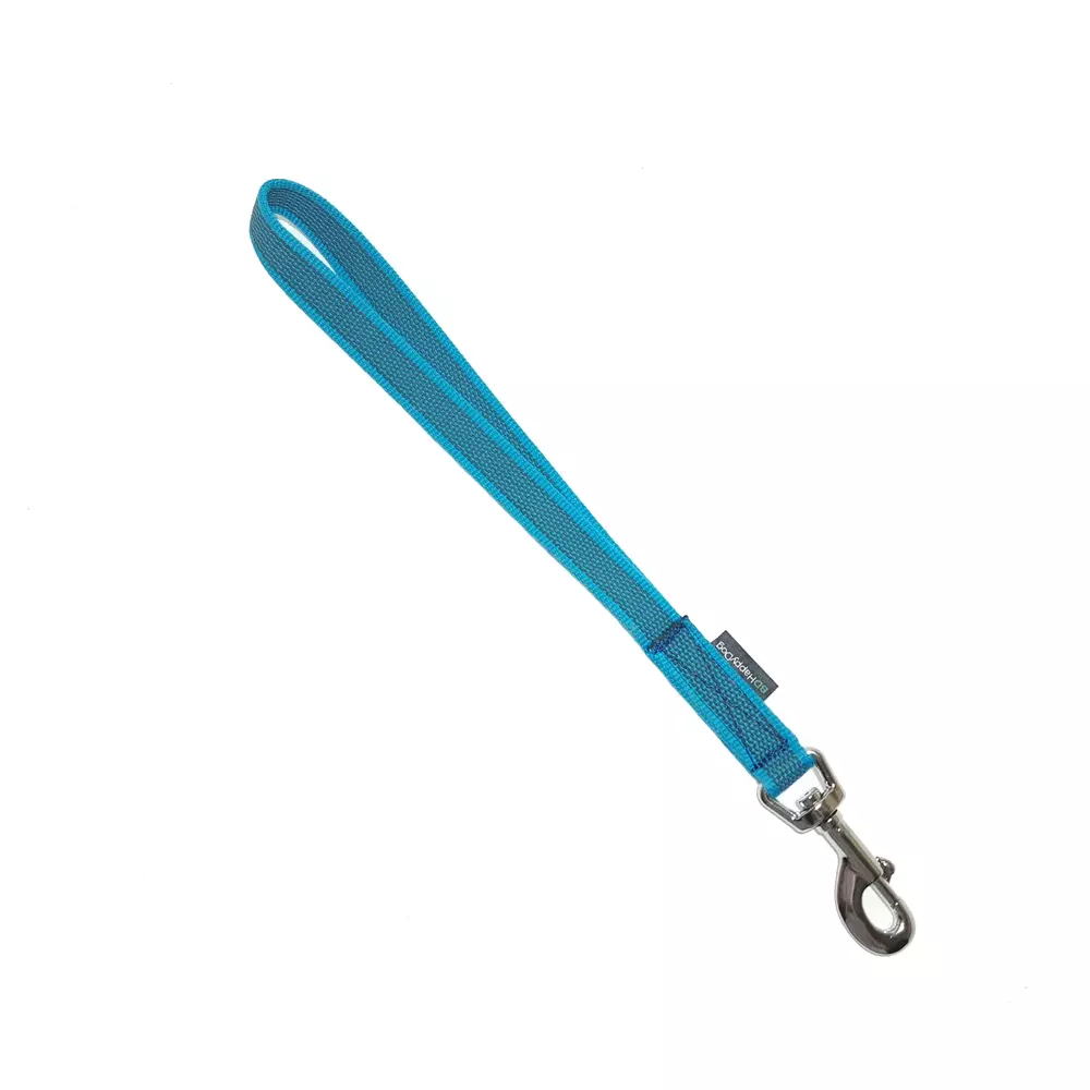 Gumowana smycz miejska dla psa 30cm, miękka taśma, chromowany karabińczyk