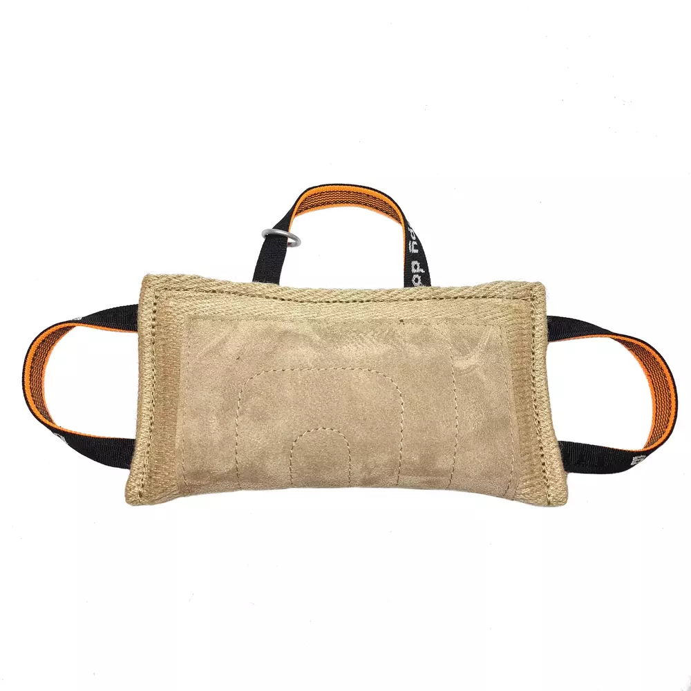 Jute bite pad with three handles, leather reinforcement