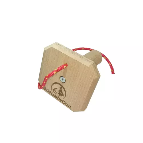 Wooden retrieving dumbbell for dog with rope around 375g