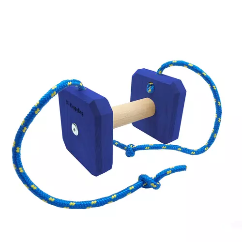 Wooden retrieving dumbbell for dog with ropes around 650g, painted - blue 1