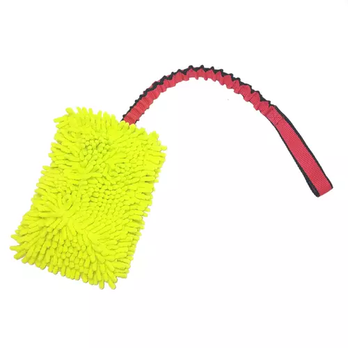 Chenille toy with bungee handle