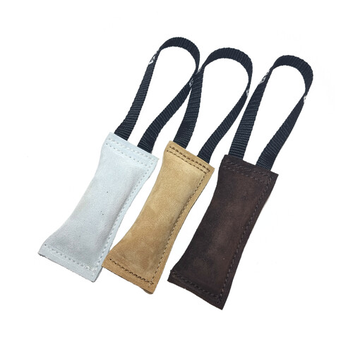 Leather bite tug with handle